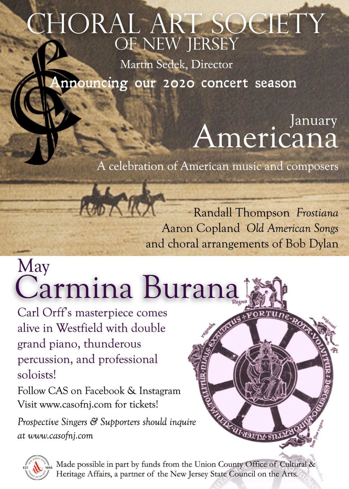 Choral Art Society of NJ is calling choral singers to our 2019-2020 season!