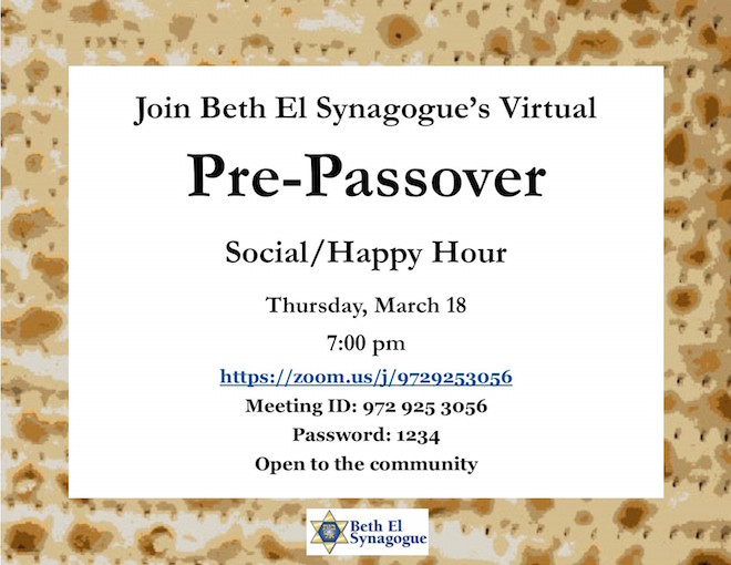 Beth El Synagogue ‘Pre-Passover Social/Happy Hour’