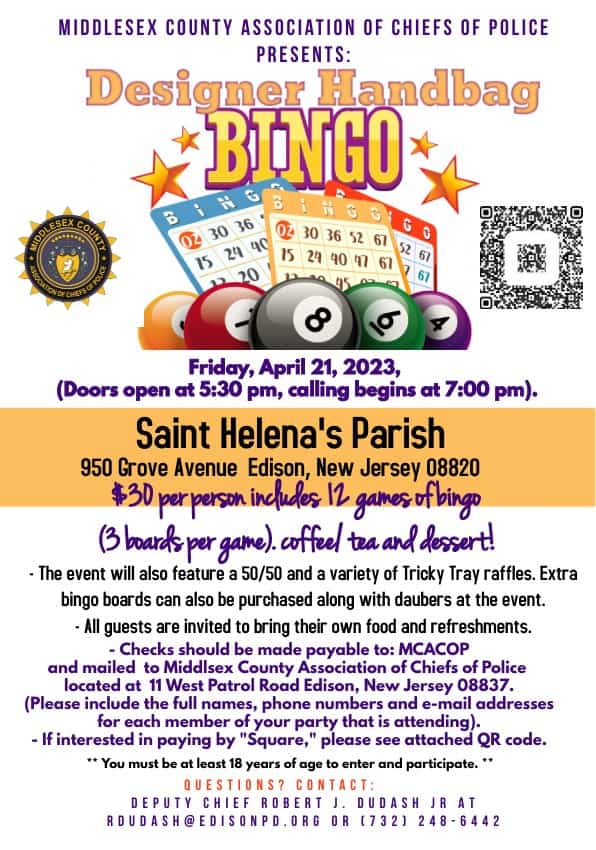 Middlesex County Association of Chiefs of Police- Designer Handbag Bingo, 50/50 & Tricky Tray