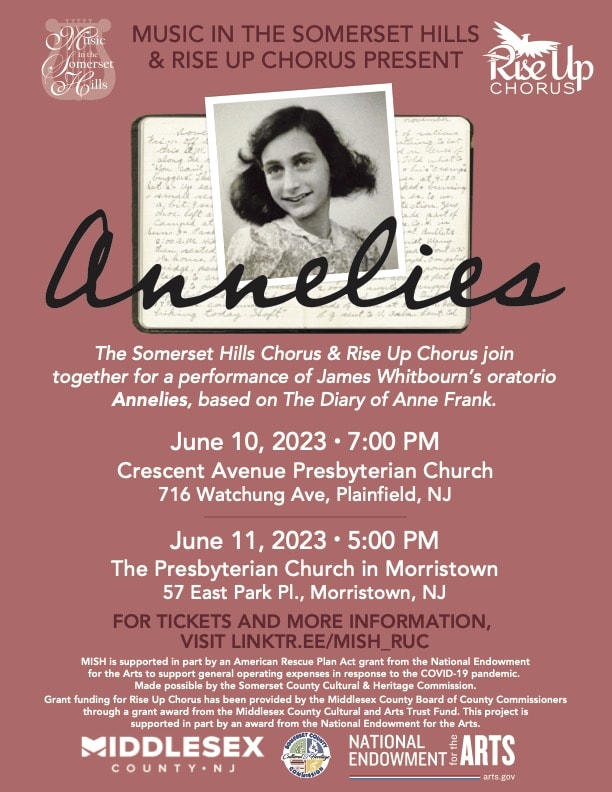 Somerset Hills Chorus & Rise Up Chorus present Annelies, Based on The Diary of Anne Frank